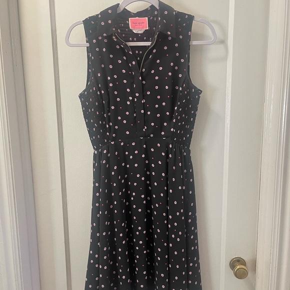 Kate Spade Floral Sleeveless Dress, Black with Pink tiny flowers | Size 2 - Picture 10 of 11